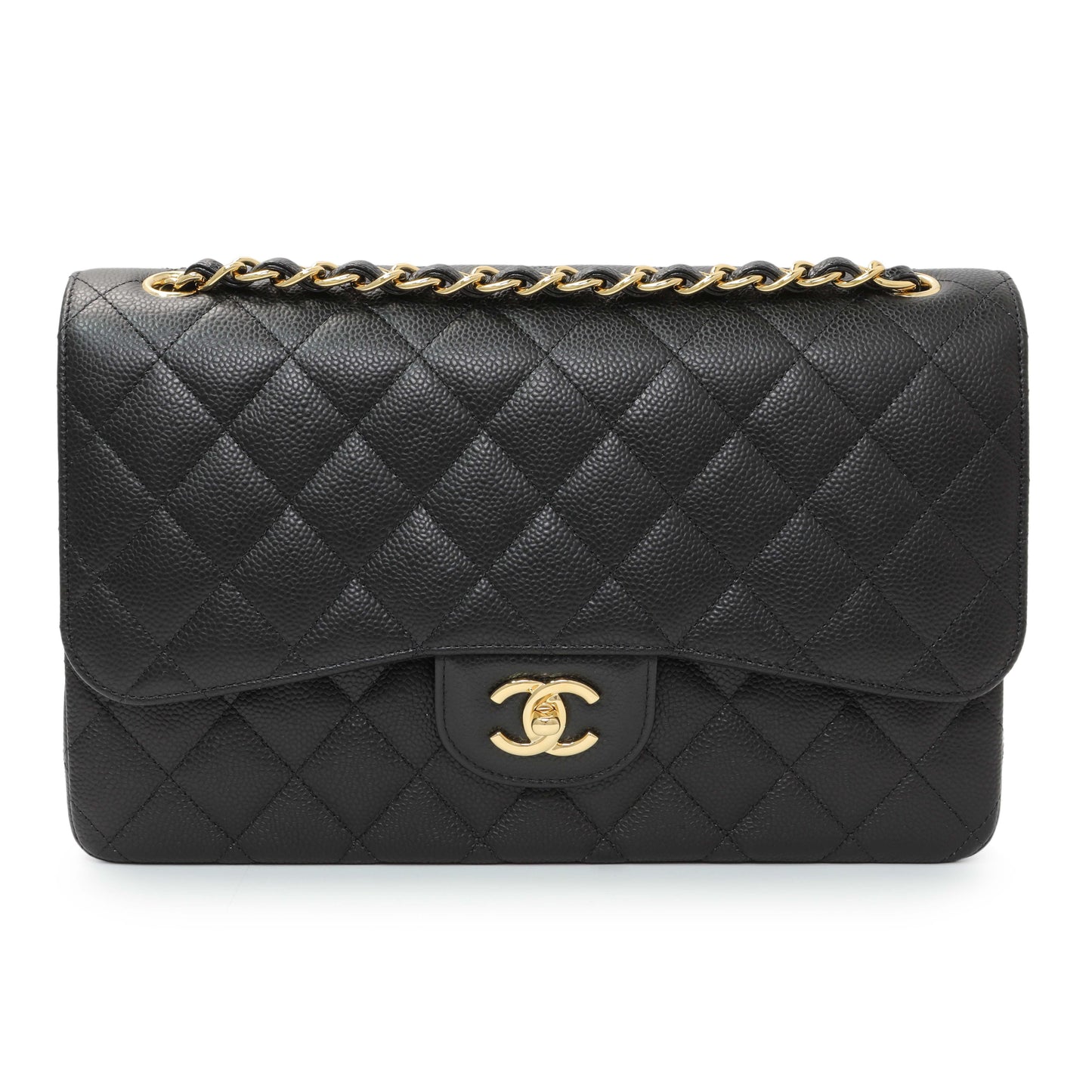 Exclusive Chanel Black Quilted Caviar Jumbo Double Flap — Front View