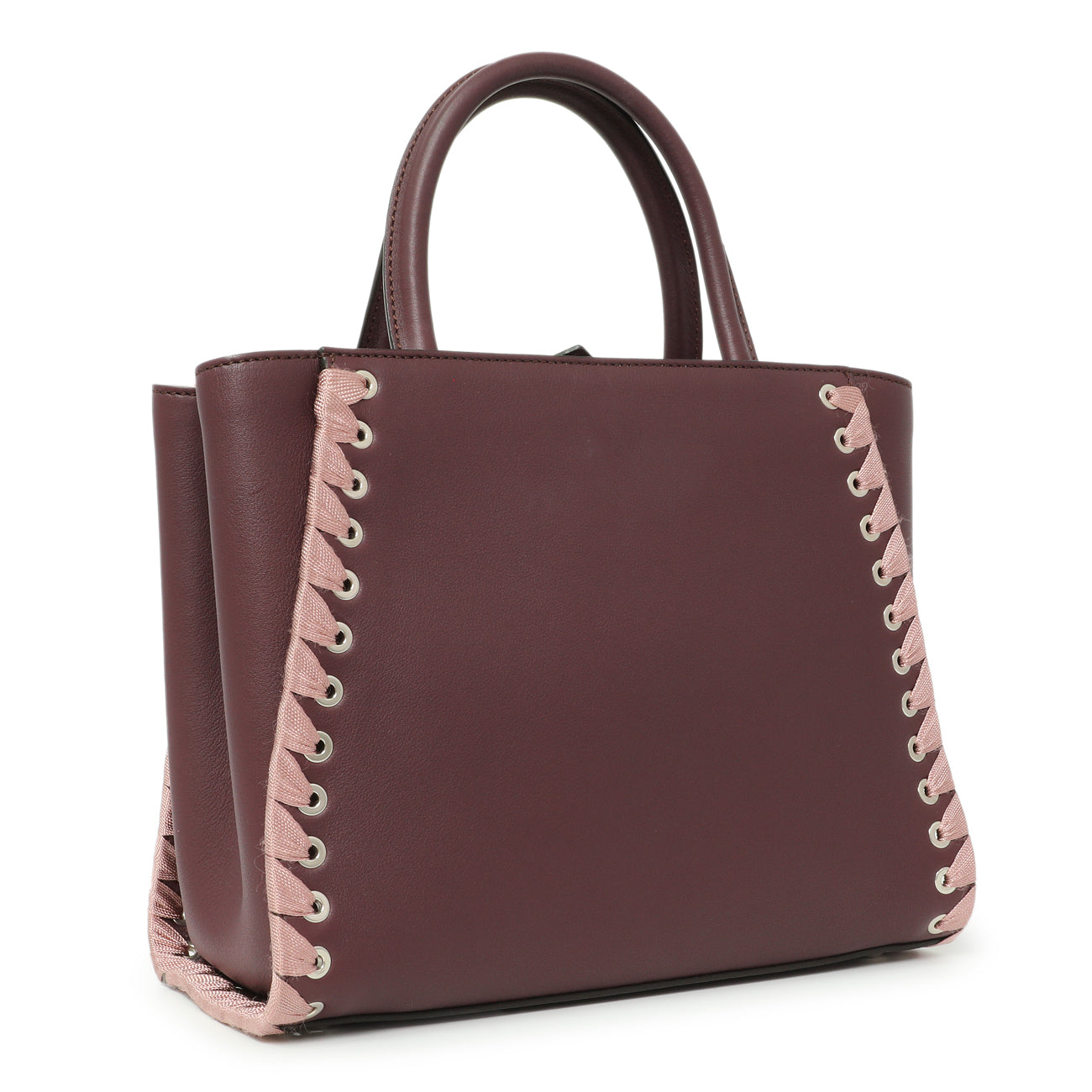 Exclusive Fendi Dark Red Rosa Doll Vitello Dolce Ribbon Lace Up Petite 2Jours Tote — Side View