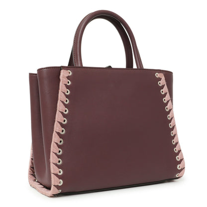 Exclusive Fendi Dark Red Rosa Doll Vitello Dolce Ribbon Lace Up Petite 2Jours Tote — Side View