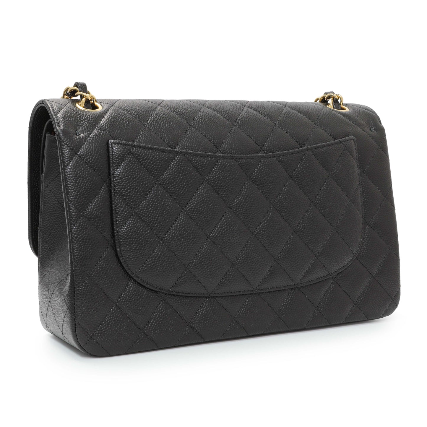 Exclusive Chanel Black Quilted Caviar Jumbo Double Flap — Side View