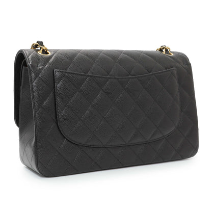 Exclusive Chanel Black Quilted Caviar Jumbo Double Flap — Side View
