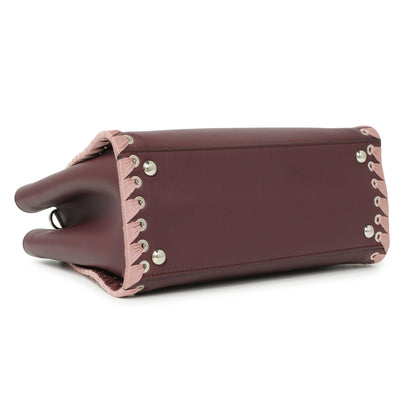 Exclusive Fendi Dark Red Rosa Doll Vitello Dolce Ribbon Lace Up Petite 2Jours Tote — Back View