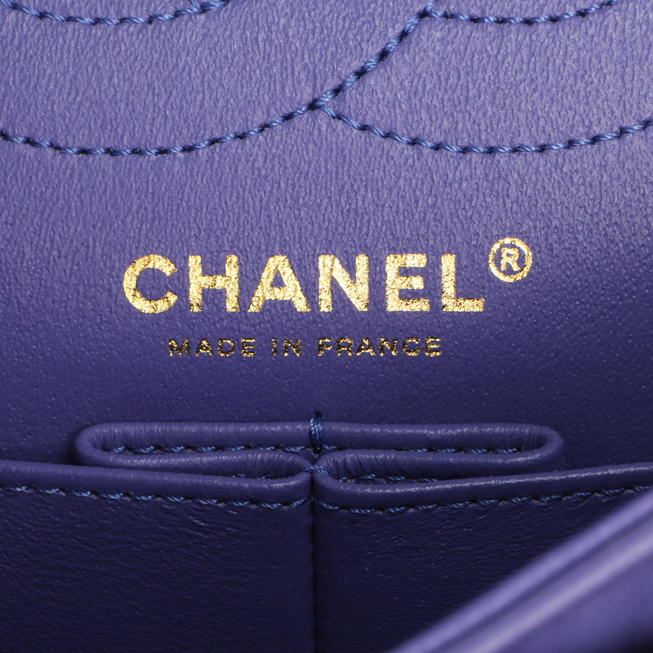 Exclusive Chanel Purple Quilted Aged Calfskin 2.55 Reissue Double Flap 225 — Detail View