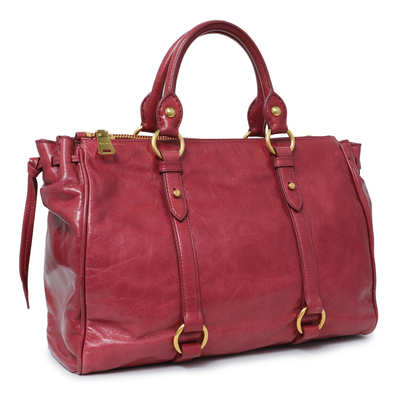 Exclusive Miu Miu Pink Vitello Shine Double Zip Tote — Side View