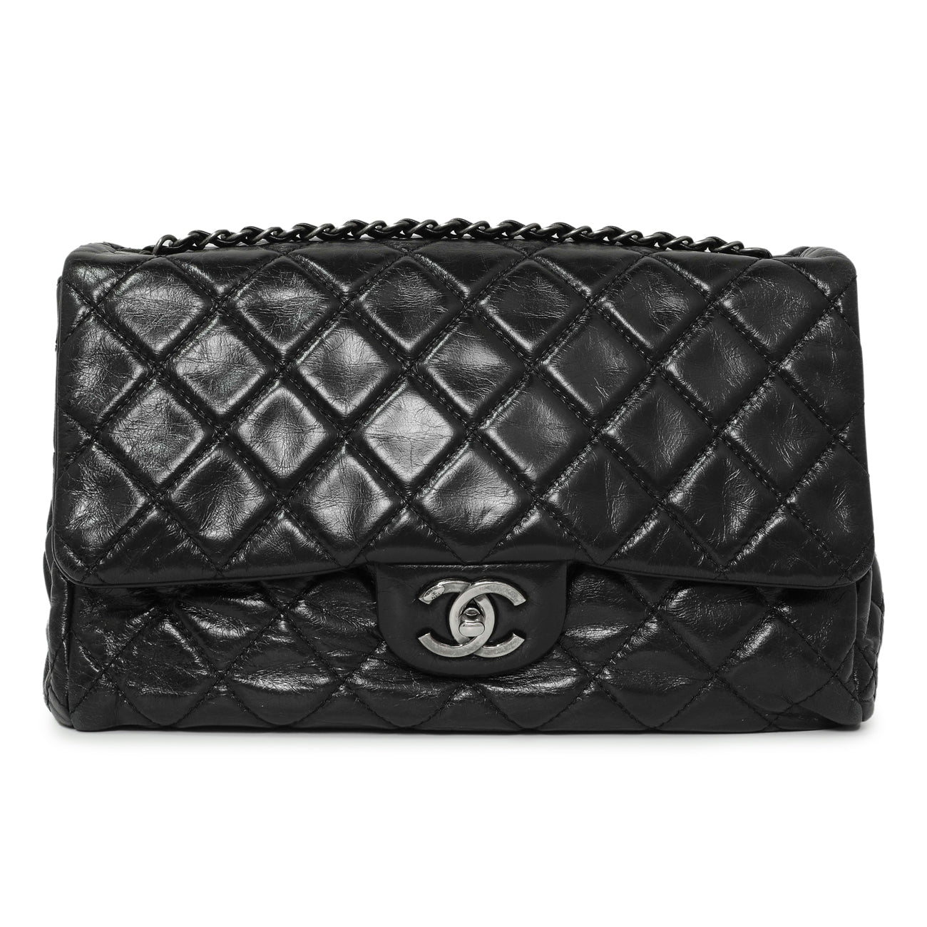 Exclusive Chanel Black Quilted Glazed Calfskin Large Coco Soft Flap — Front View