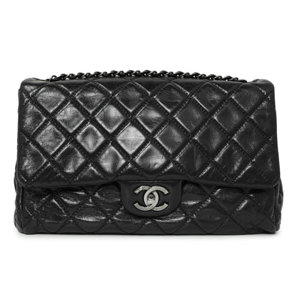 Exclusive Chanel Black Quilted Glazed Calfskin Large Coco Soft Flap — Front View