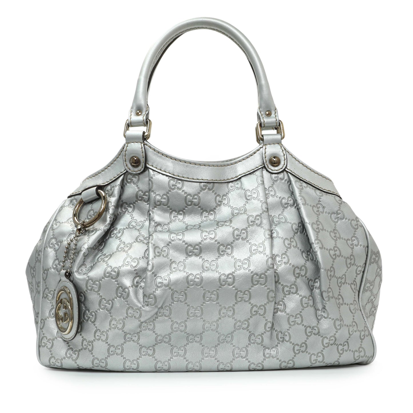 Exclusive Gucci Silver Guccissima Sukey Tote — Front View