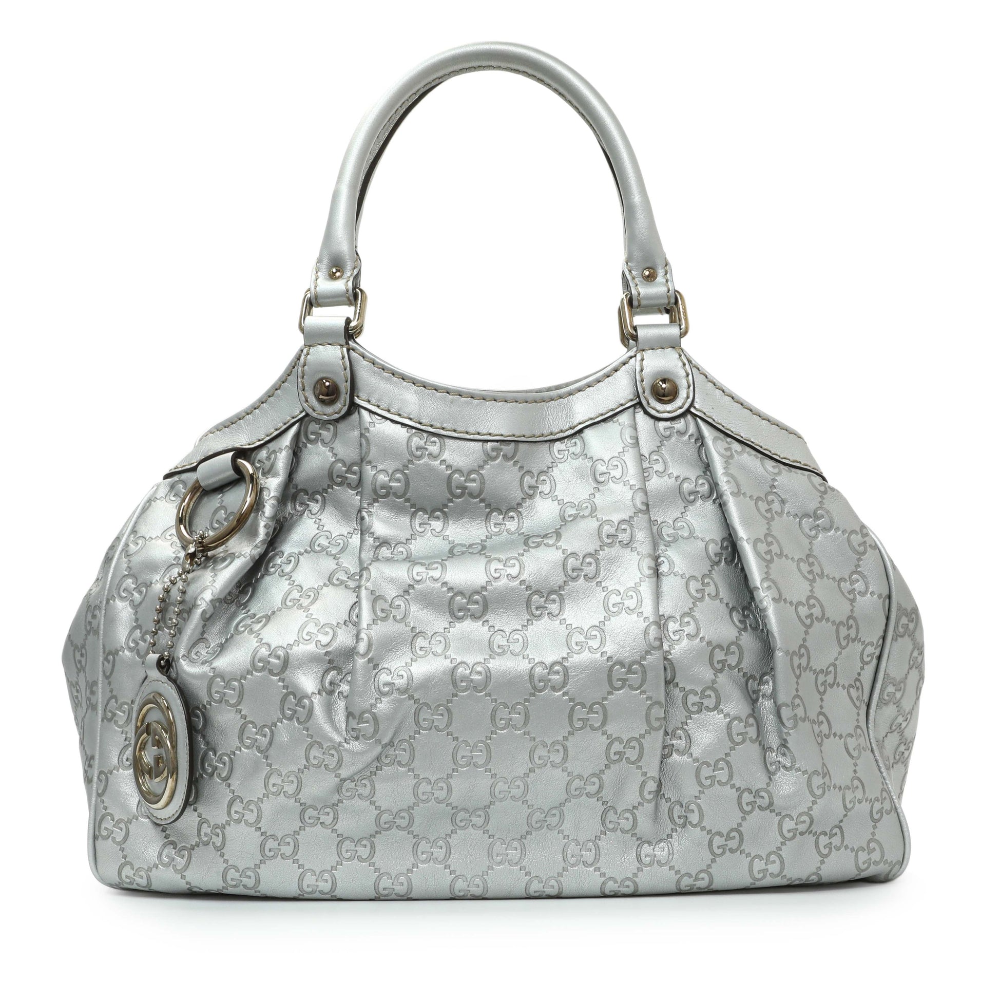 Exclusive Gucci Silver Guccissima Sukey Tote — Front View