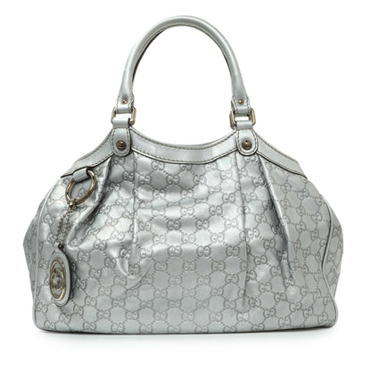 Exclusive Gucci Silver Guccissima Sukey Tote — Front View