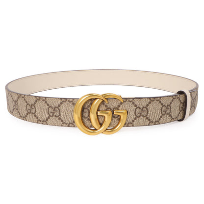 Exclusive Gucci GG Supreme Monogram Double G Reversible 30mm Belt — Front View
