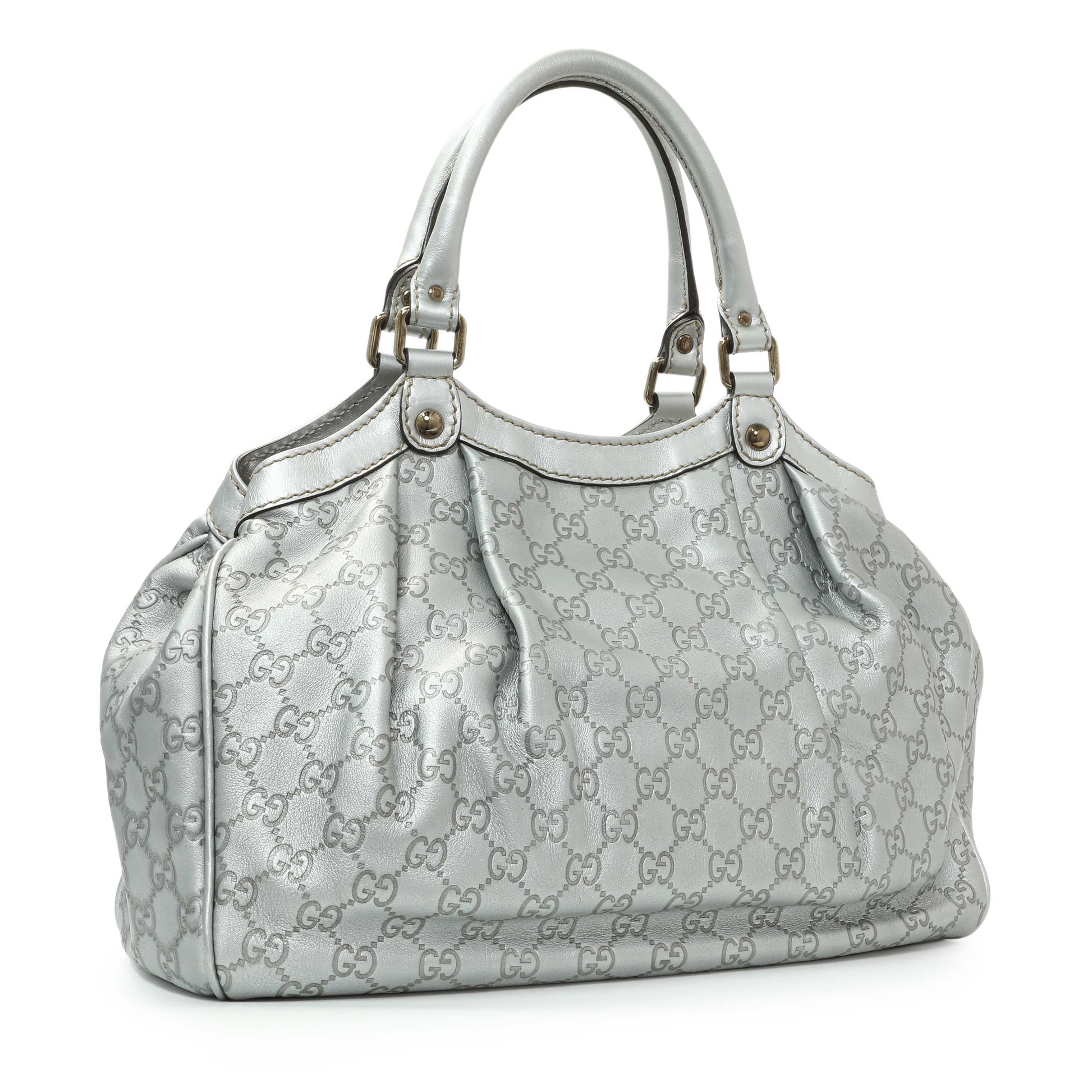 Exclusive Gucci Silver Guccissima Sukey Tote — Side View
