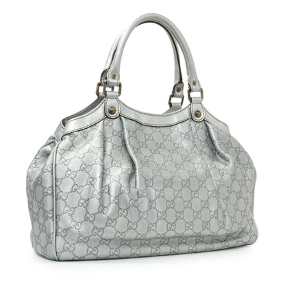 Exclusive Gucci Silver Guccissima Sukey Tote — Side View