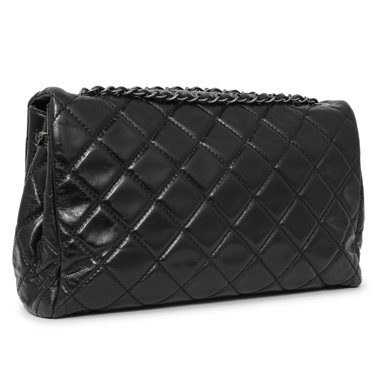 Exclusive Chanel Black Quilted Glazed Calfskin Large Coco Soft Flap — Side View