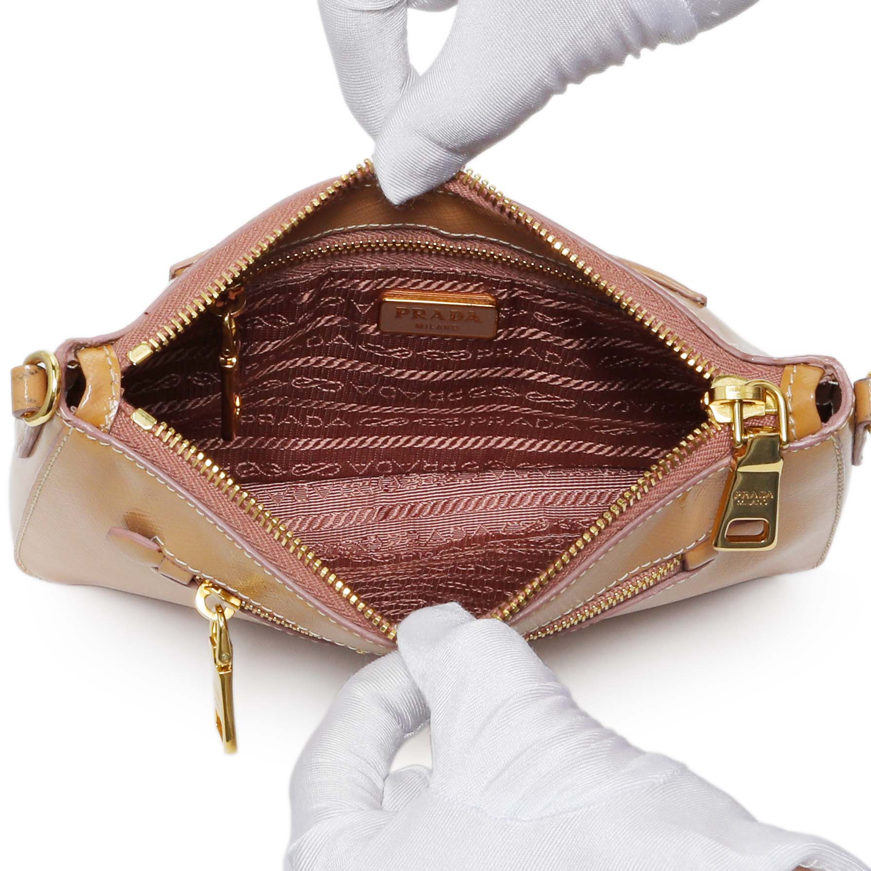Exclusive Prada Caramel Saffiano Vernice Zip Pouch — Top View