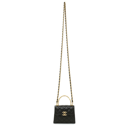 Exclusive Chanel Black Lambskin Enamel Quilted Mini Top Handle Flap — Front View
