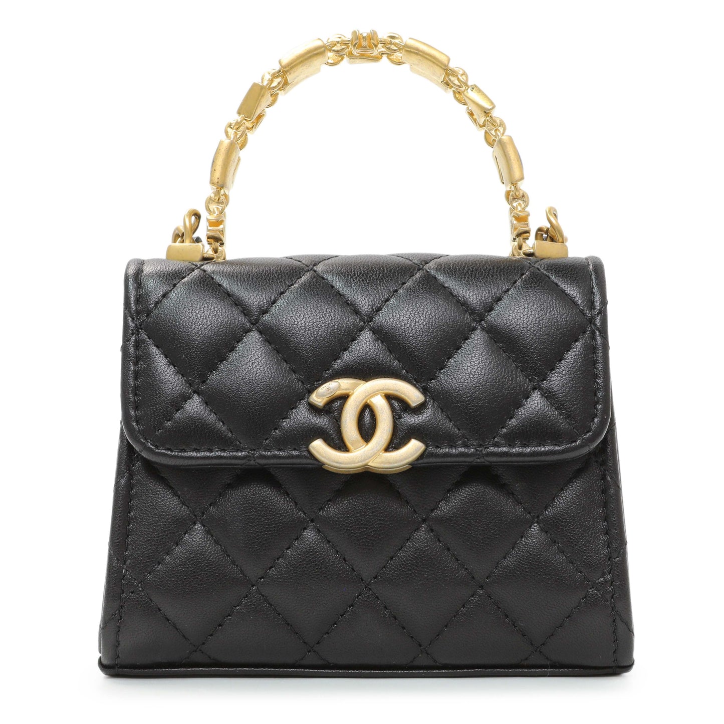 Exclusive Chanel Black Lambskin Enamel Quilted Mini Top Handle Flap — Side View
