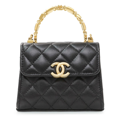 Exclusive Chanel Black Lambskin Enamel Quilted Mini Top Handle Flap — Side View