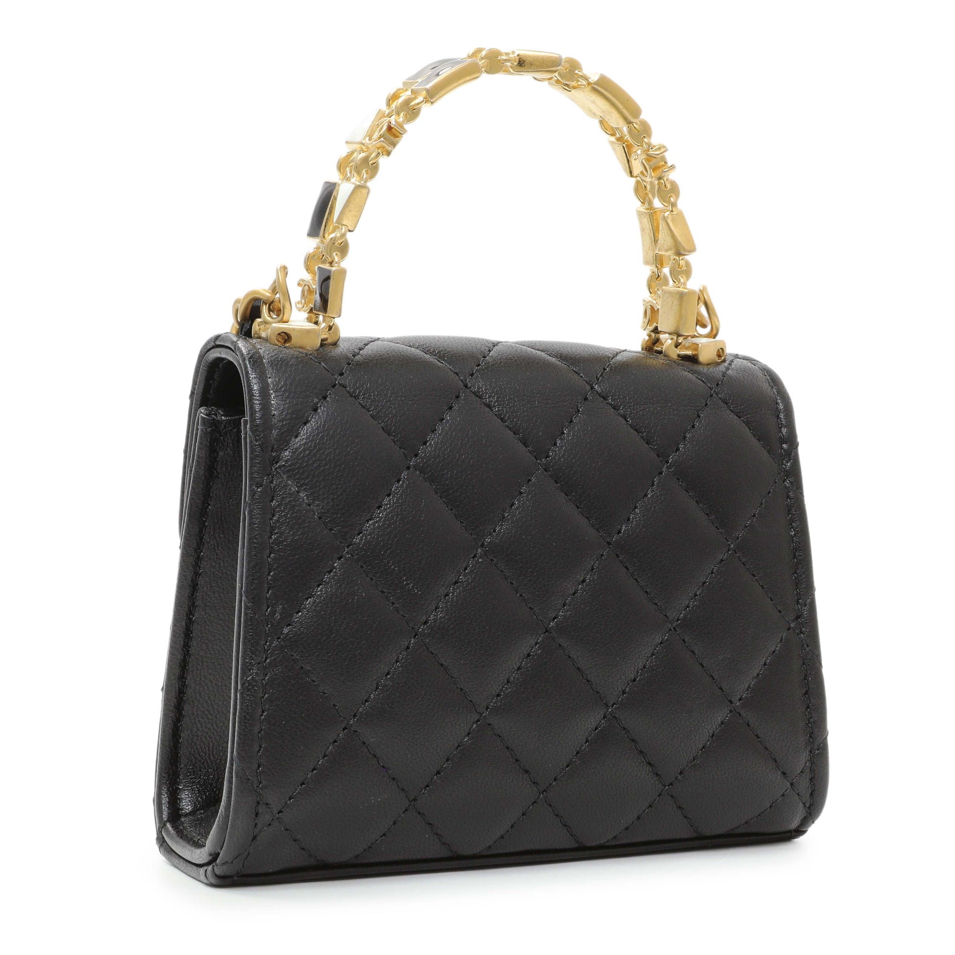Exclusive Chanel Black Lambskin Enamel Quilted Mini Top Handle Flap — Back View
