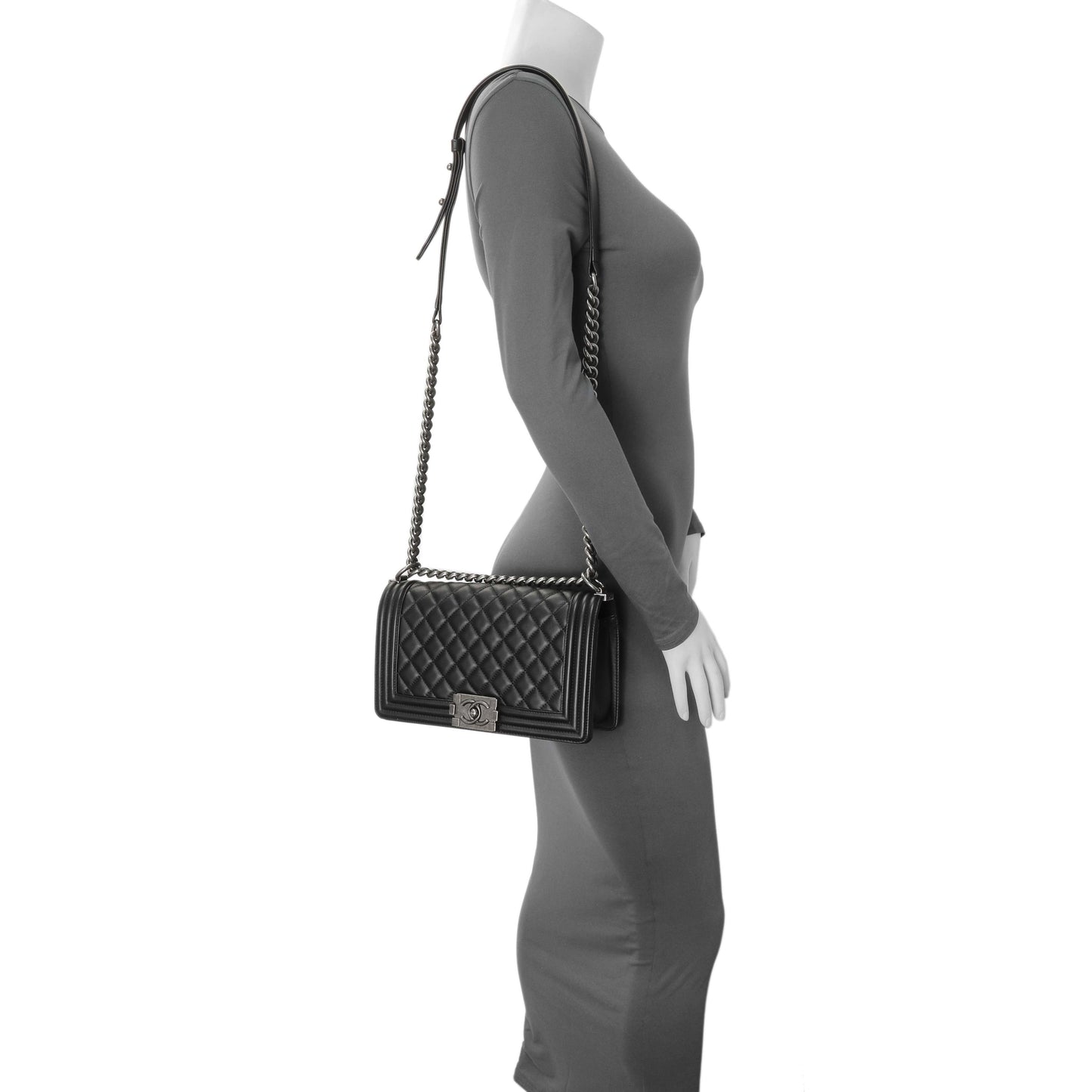 Exclusive Chanel Black Quilted Lambskin Medium Boy Flap — Alternate View 8
