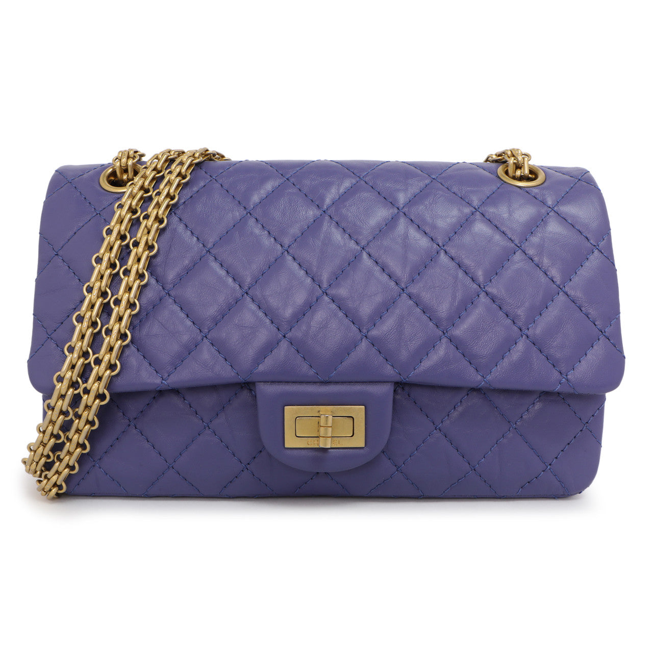 Exclusive Chanel Purple Quilted Aged Calfskin 2.55 Reissue Double Flap 225 — Front View