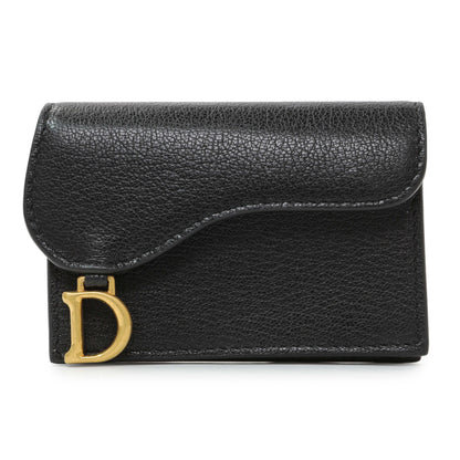Exclusive Christian Dior Black Grained Calfskin Saddle Card Holder — Front View