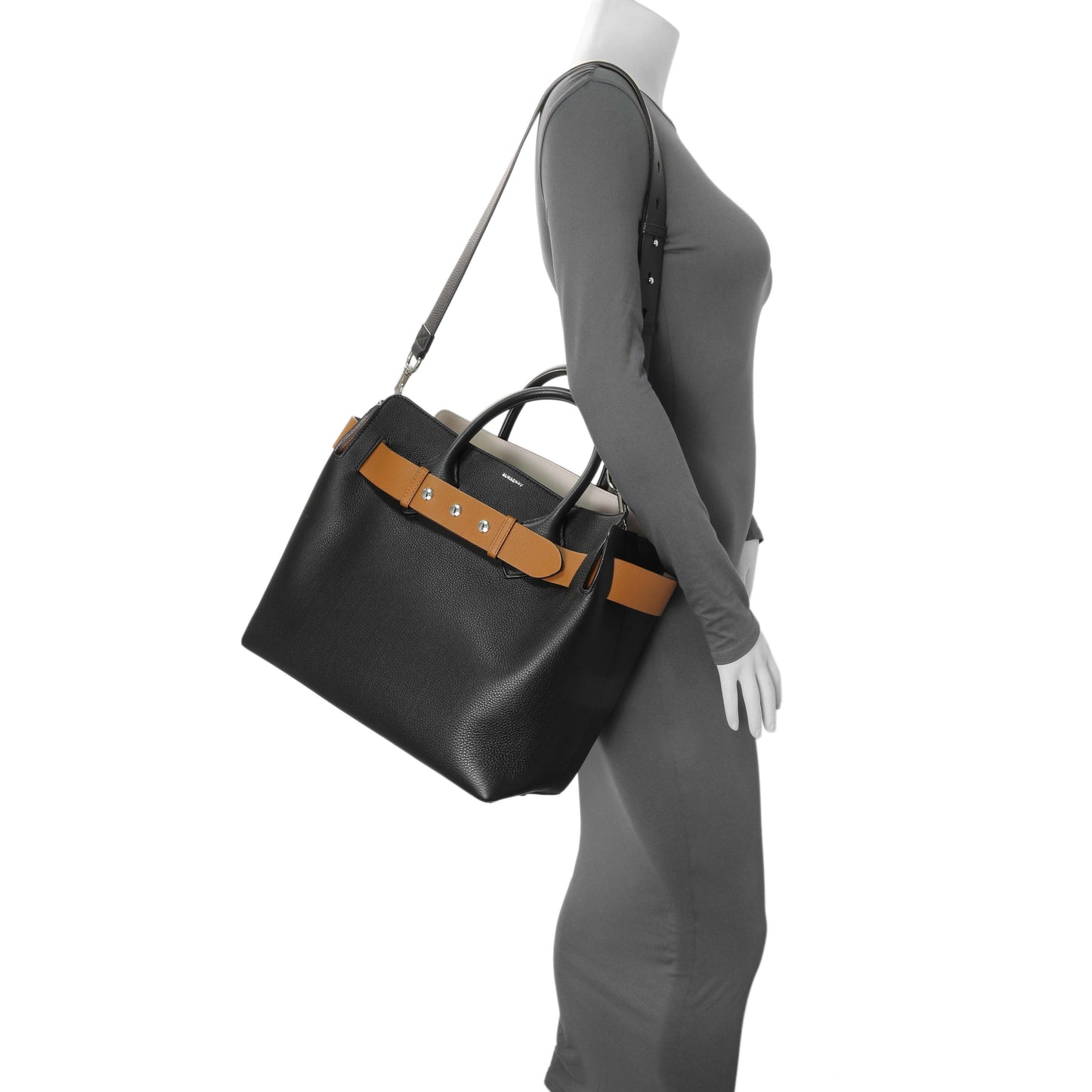 Exclusive Burberry Black Calfskin Triple Stud Large Belt Tote — Alternate View 12