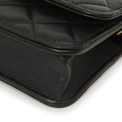 Exclusive Chanel Black Quilted Lambskin Pearl Crush Clutch with Chain — Lifestyle View