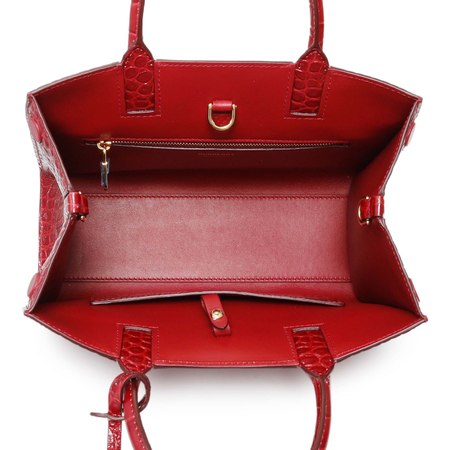 Exclusive Burberry Red Crocodile Embossed Calfskin Mini Frances Tote — Top View