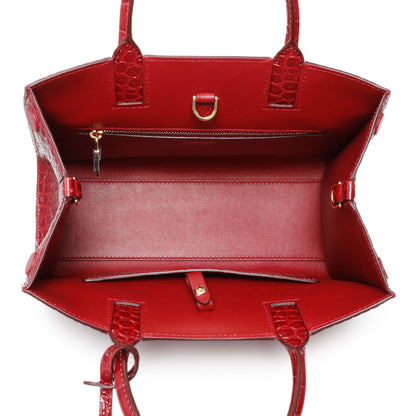 Exclusive Burberry Red Crocodile Embossed Calfskin Mini Frances Tote — Top View