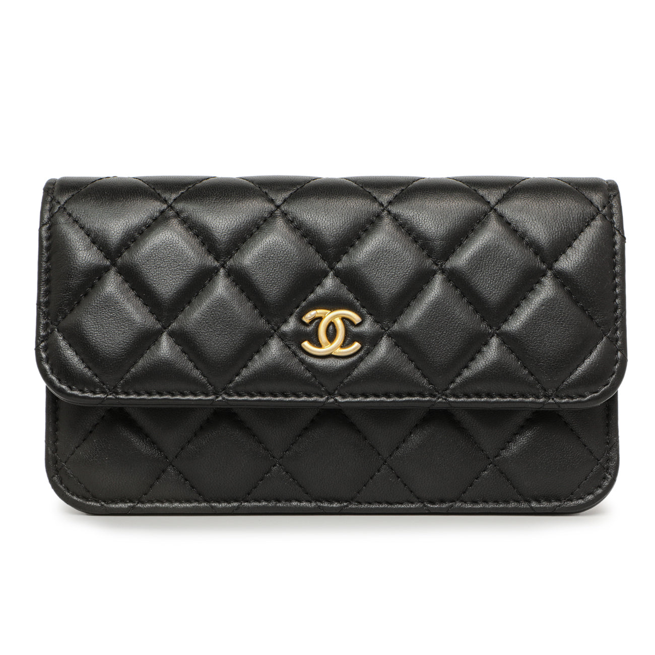 Exclusive Chanel Black Quilted Lambskin Pearl Crush Clutch with Chain — Side View