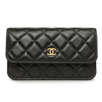 Exclusive Chanel Black Quilted Lambskin Pearl Crush Clutch with Chain — Side View
