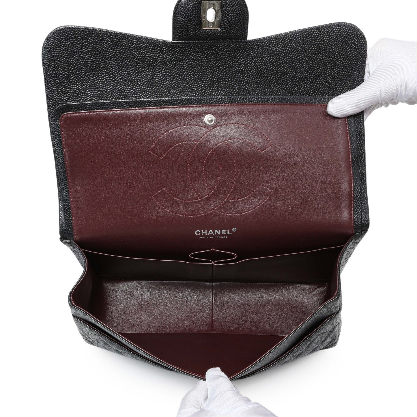 Exclusive Chanel Black Caviar Jumbo Classic Double Flap — Alternate View 8
