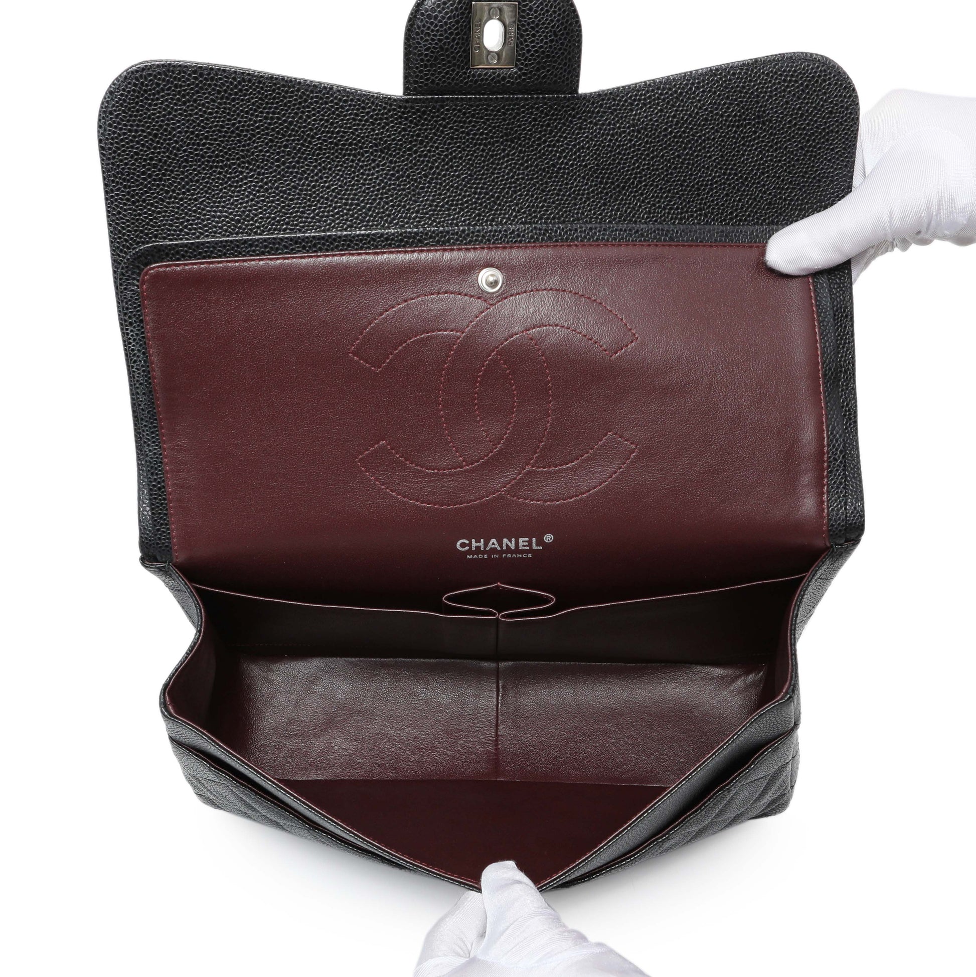 Exclusive Chanel Black Caviar Jumbo Classic Double Flap — Alternate View 8