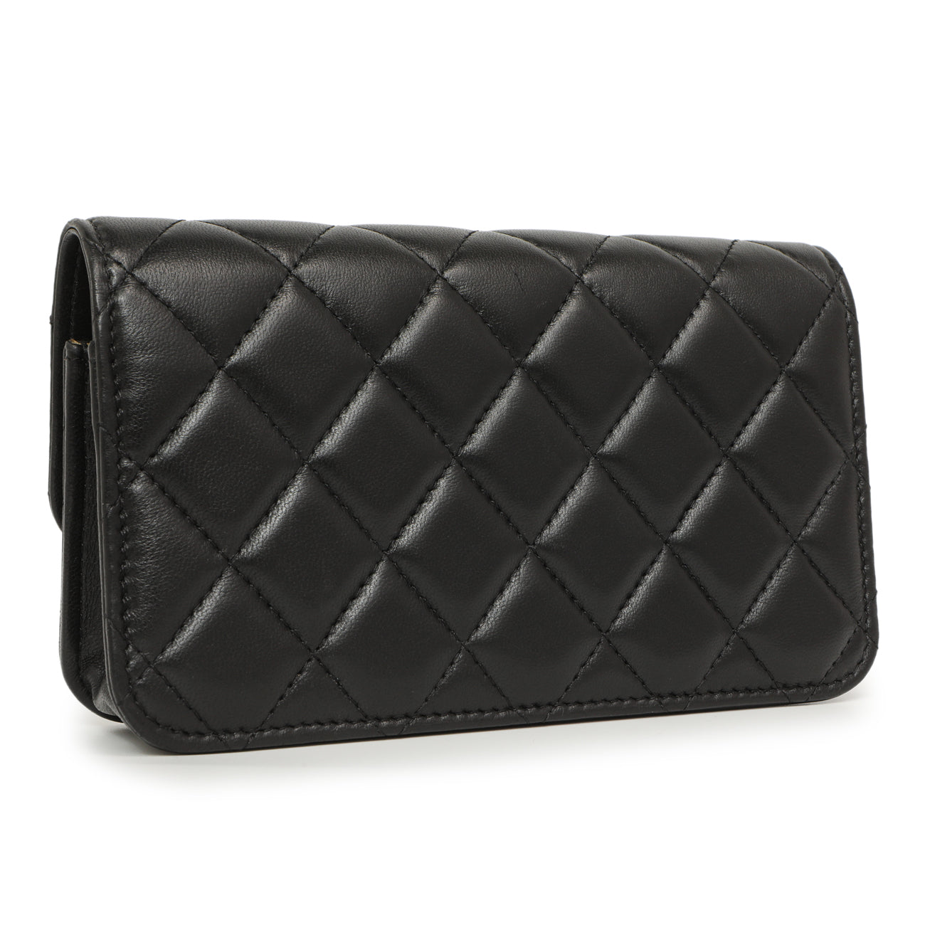 Exclusive Chanel Black Quilted Lambskin Pearl Crush Clutch with Chain — Back View