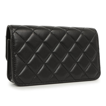 Exclusive Chanel Black Quilted Lambskin Pearl Crush Clutch with Chain — Back View