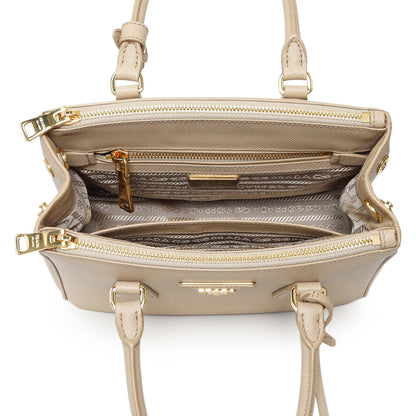 Exclusive Prada Beige Saffiano Lux Mini Galleria Double Zip Tote — Top View