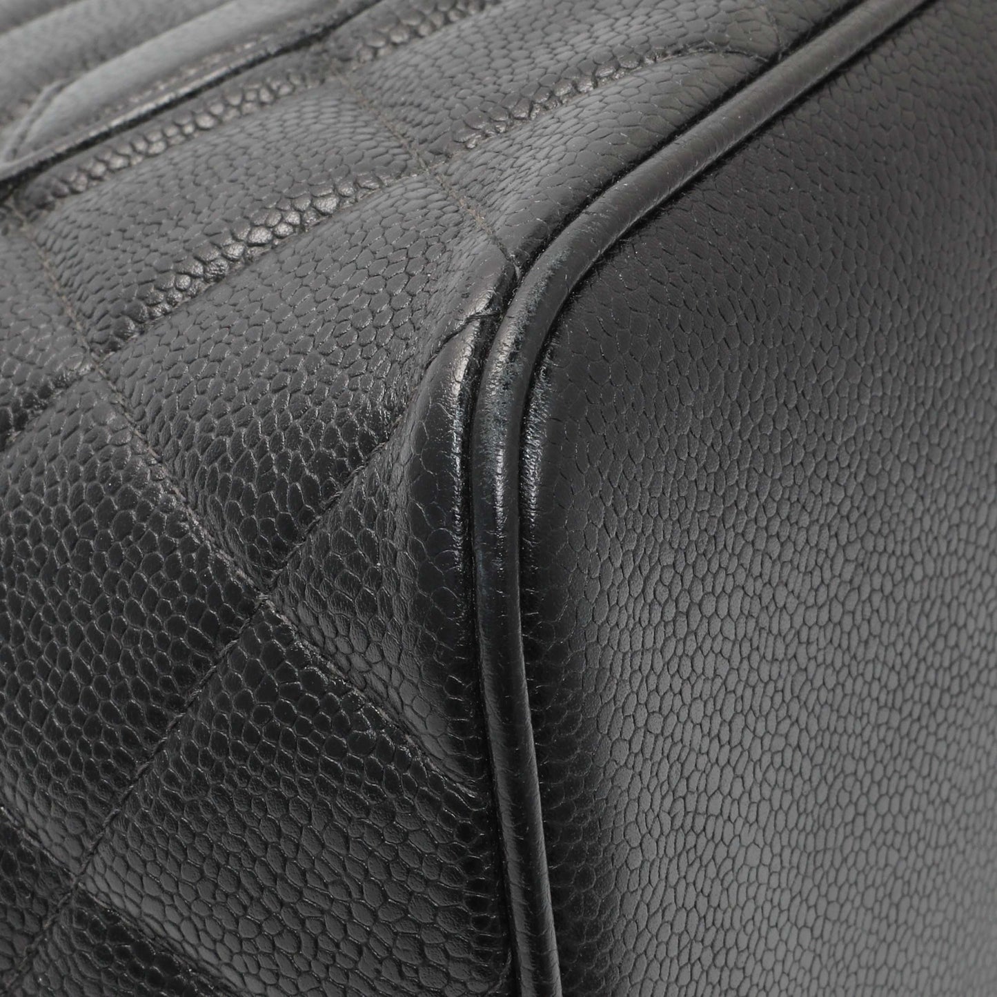 Exclusive Chanel Black Quilted Caviar Medallion Tote — Top View