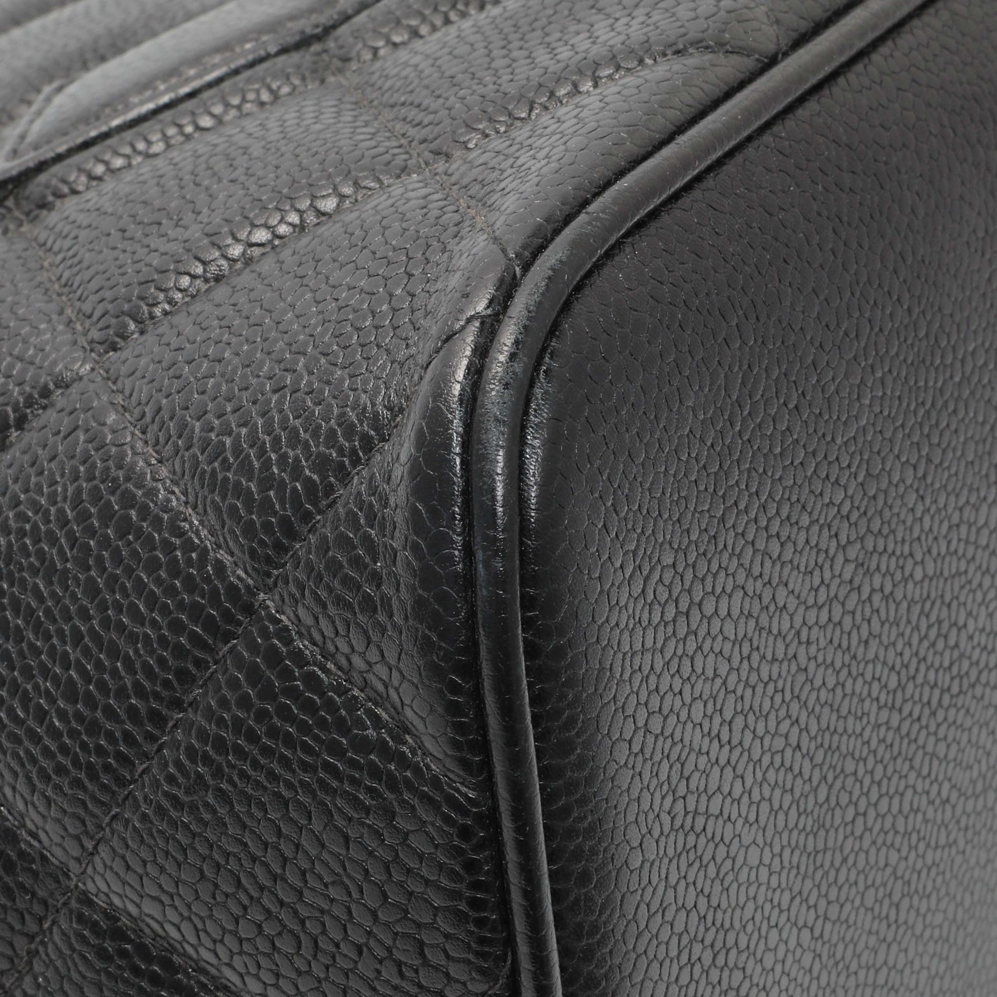 Exclusive Chanel Black Quilted Caviar Medallion Tote — Top View