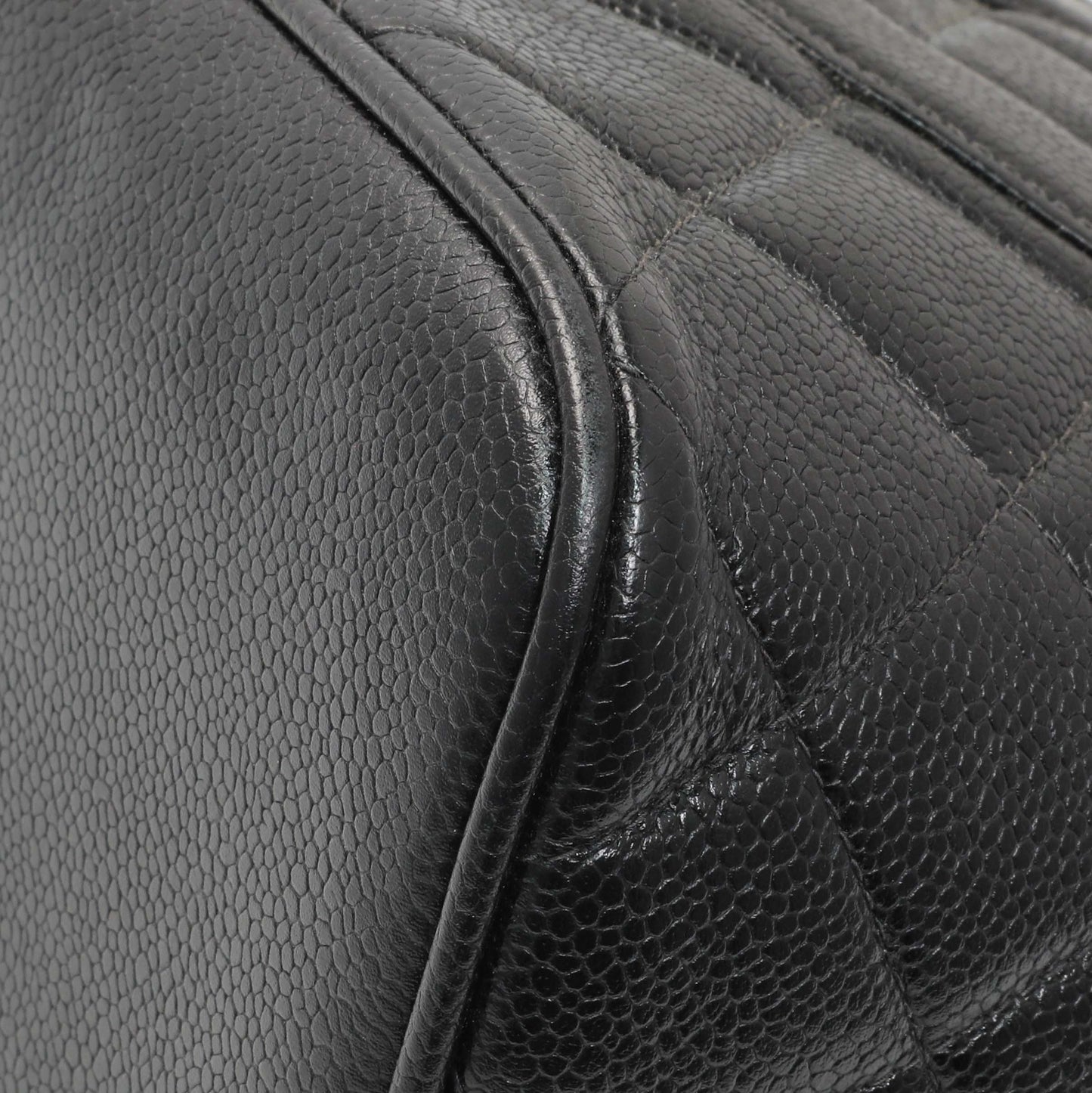 Exclusive Chanel Black Quilted Caviar Medallion Tote — Detail View