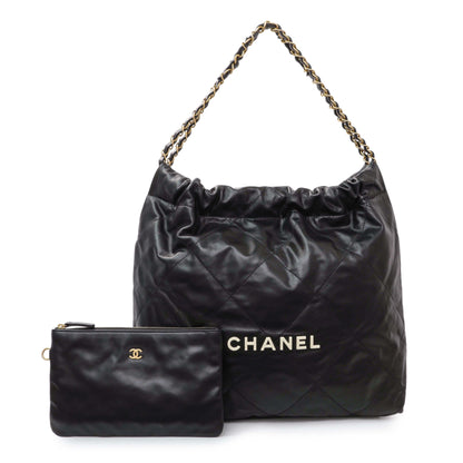 Exclusive Chanel Black Quilted Shiny Calfskin Large Chanel 22 — Front View