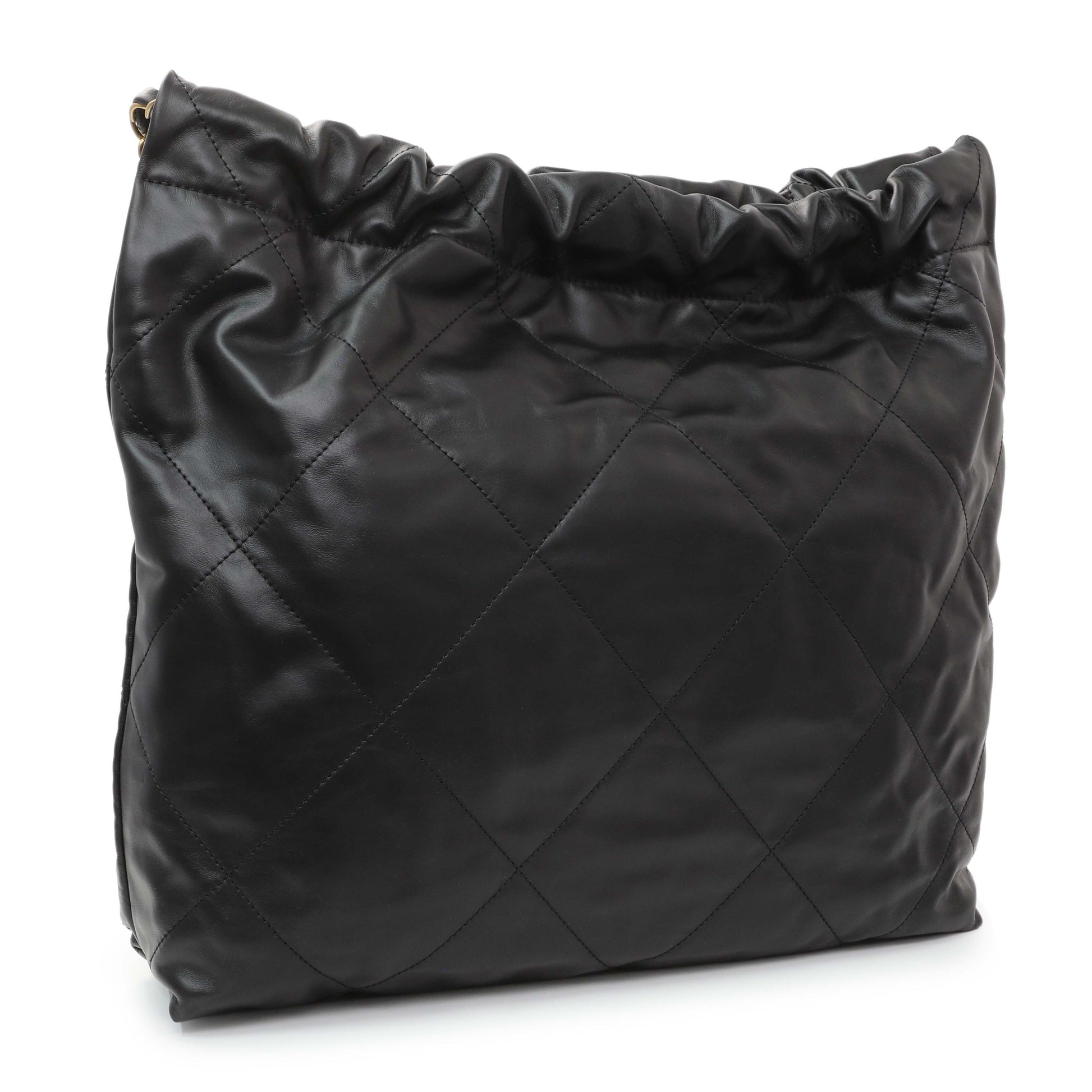 Exclusive Chanel Black Quilted Shiny Calfskin Large Chanel 22 — Side View