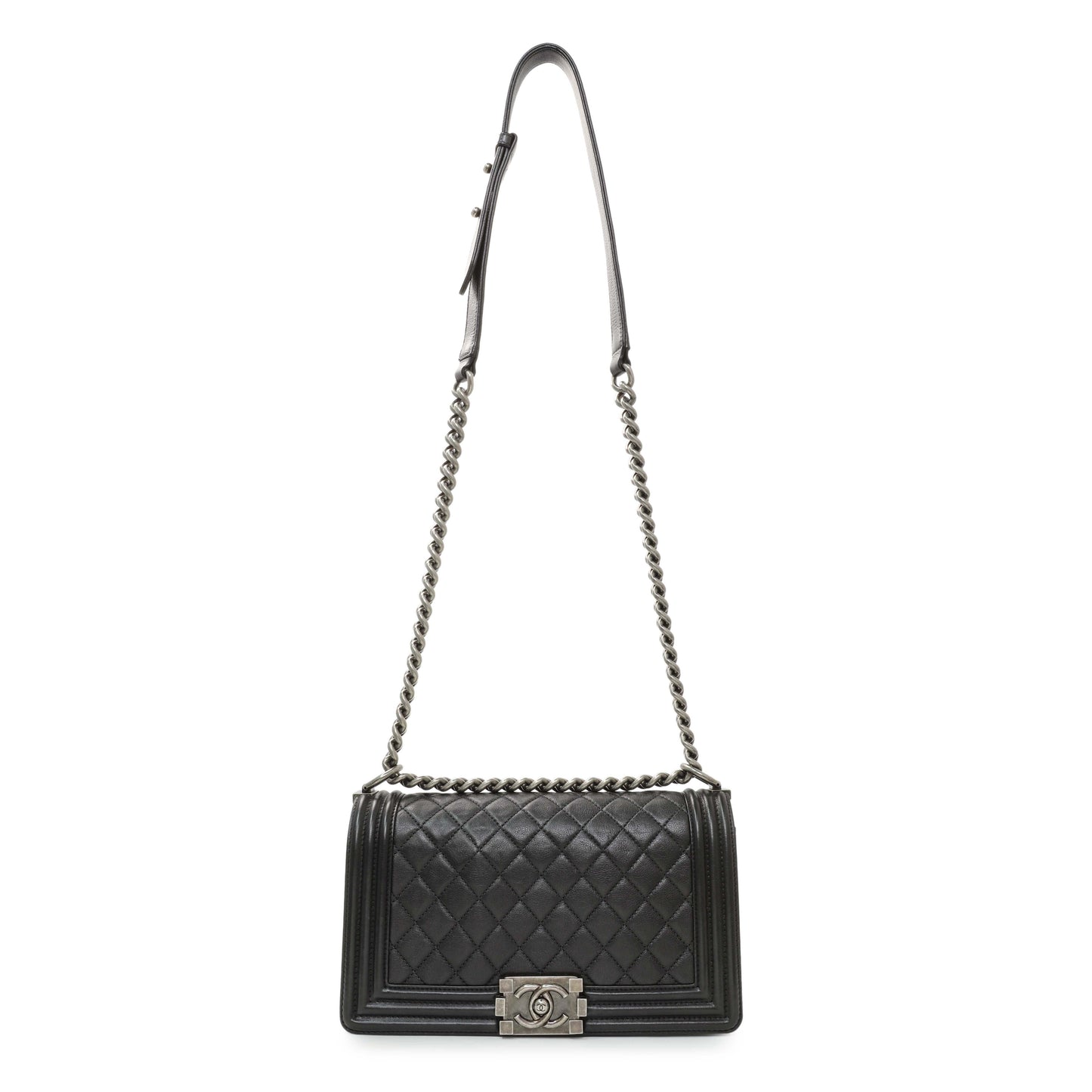 Exclusive Chanel Black Quilted Calfskin Medium Boy Flap — Front View