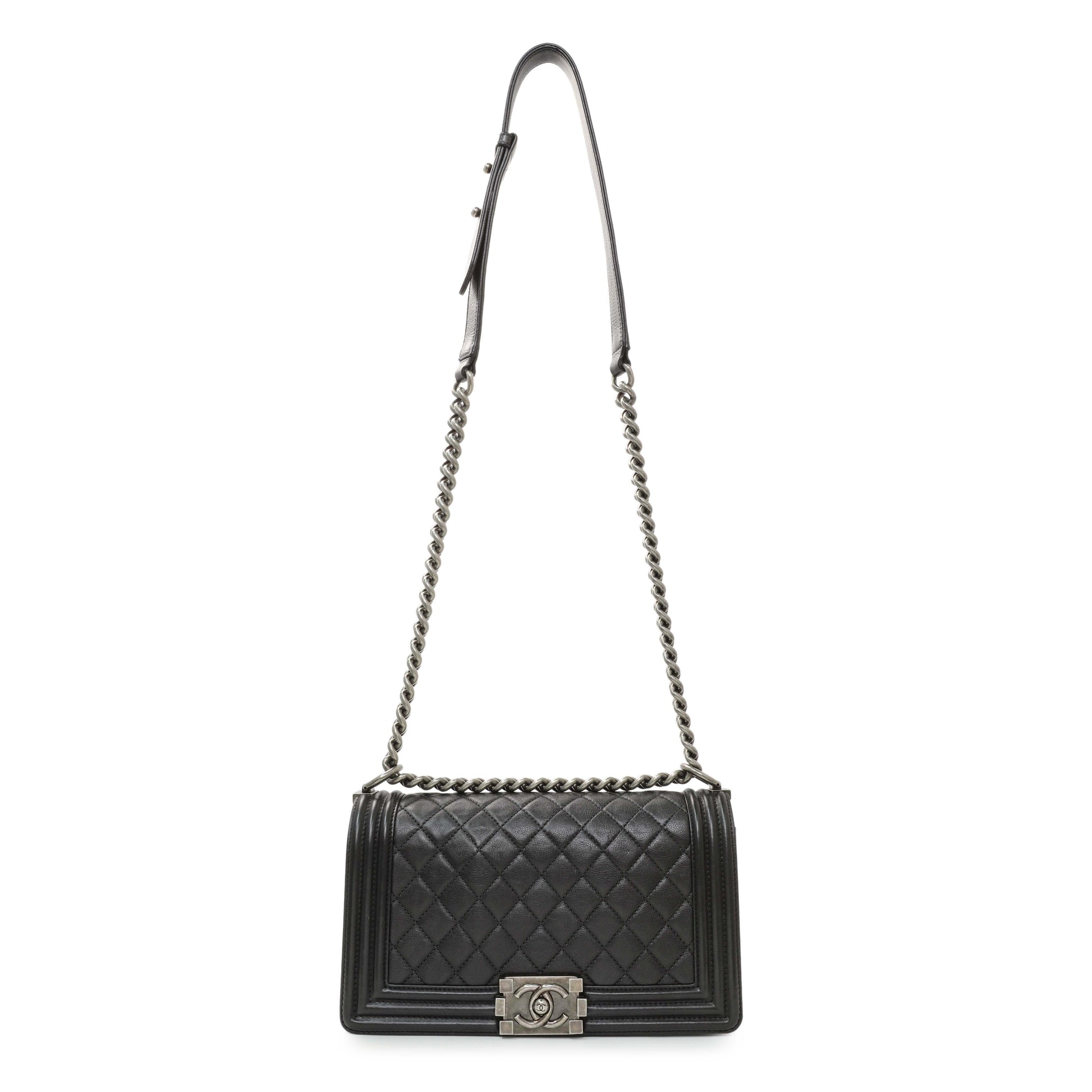 Exclusive Chanel Black Quilted Calfskin Medium Boy Flap — Front View