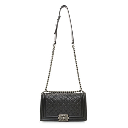 Exclusive Chanel Black Quilted Calfskin Medium Boy Flap — Front View