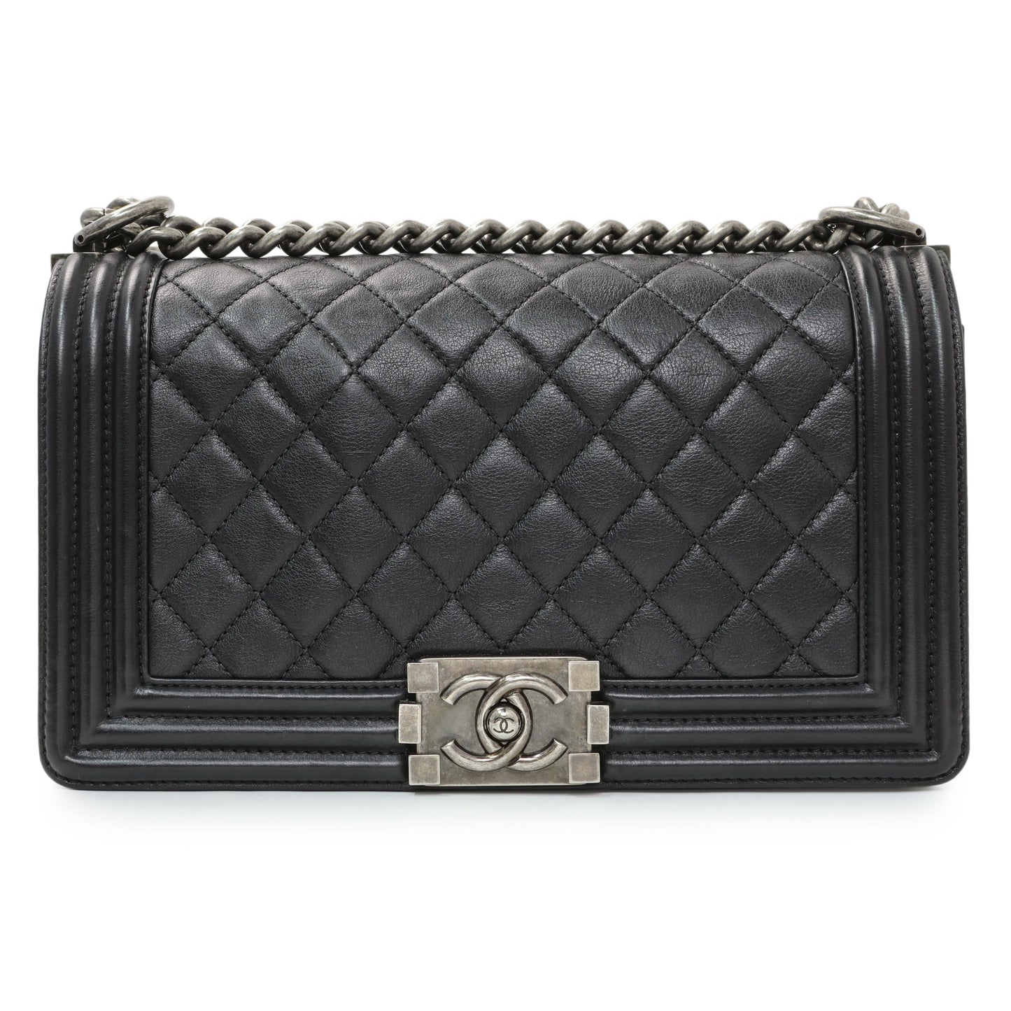Exclusive Chanel Black Quilted Calfskin Medium Boy Flap — Side View