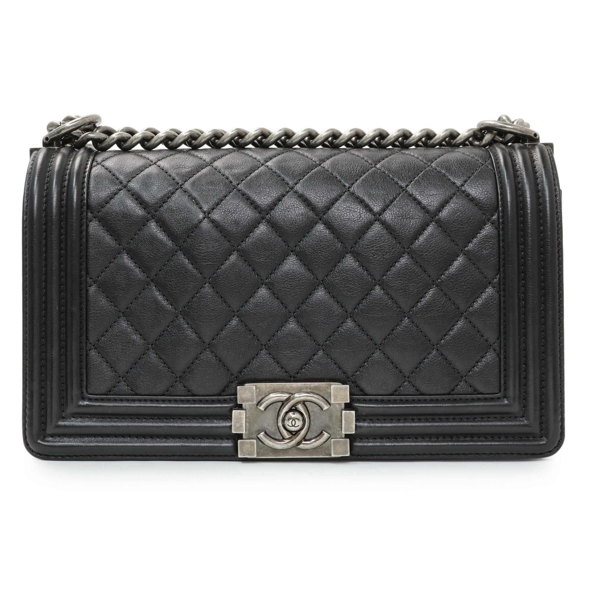 Exclusive Chanel Black Quilted Calfskin Medium Boy Flap — Side View