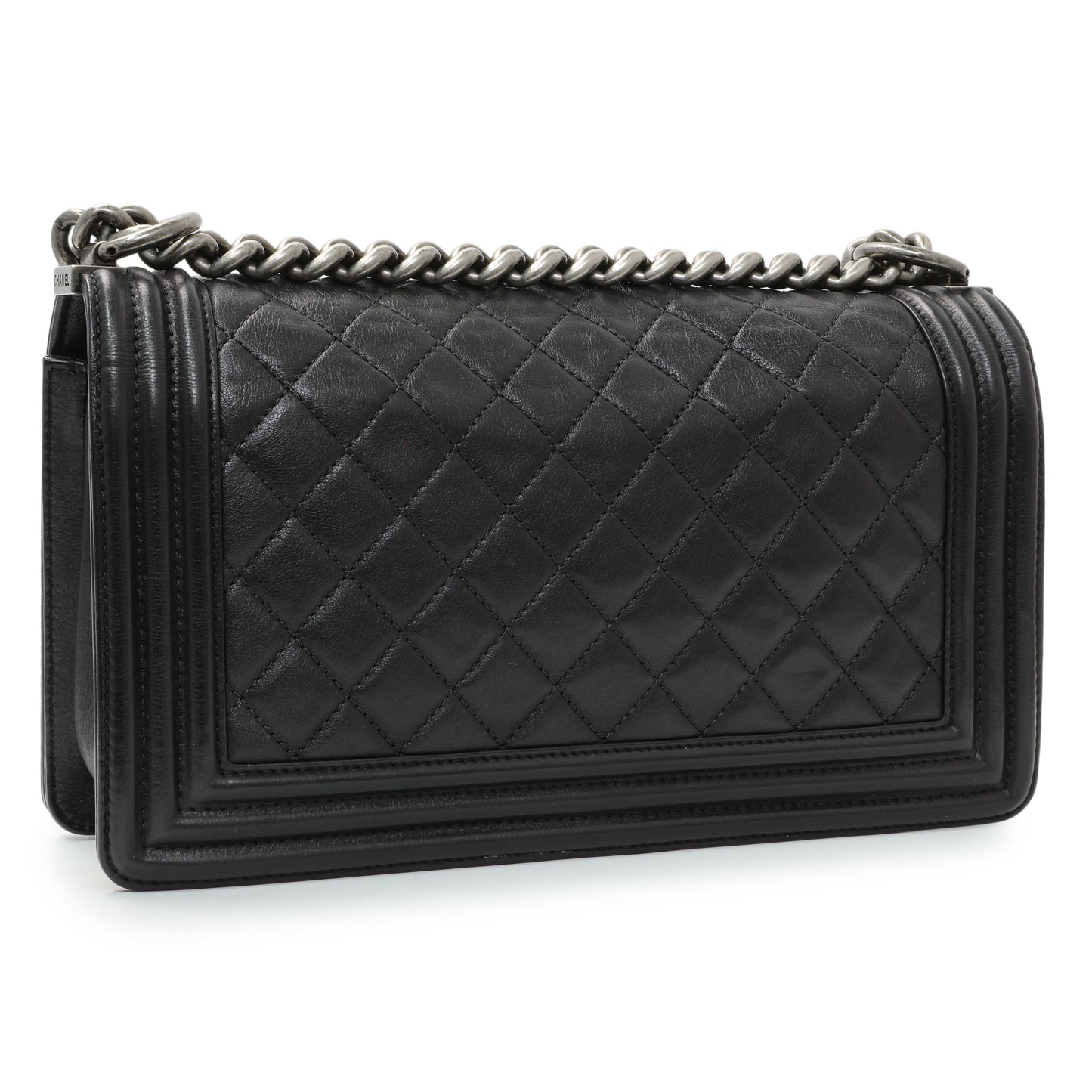 Exclusive Chanel Black Quilted Calfskin Medium Boy Flap — Back View