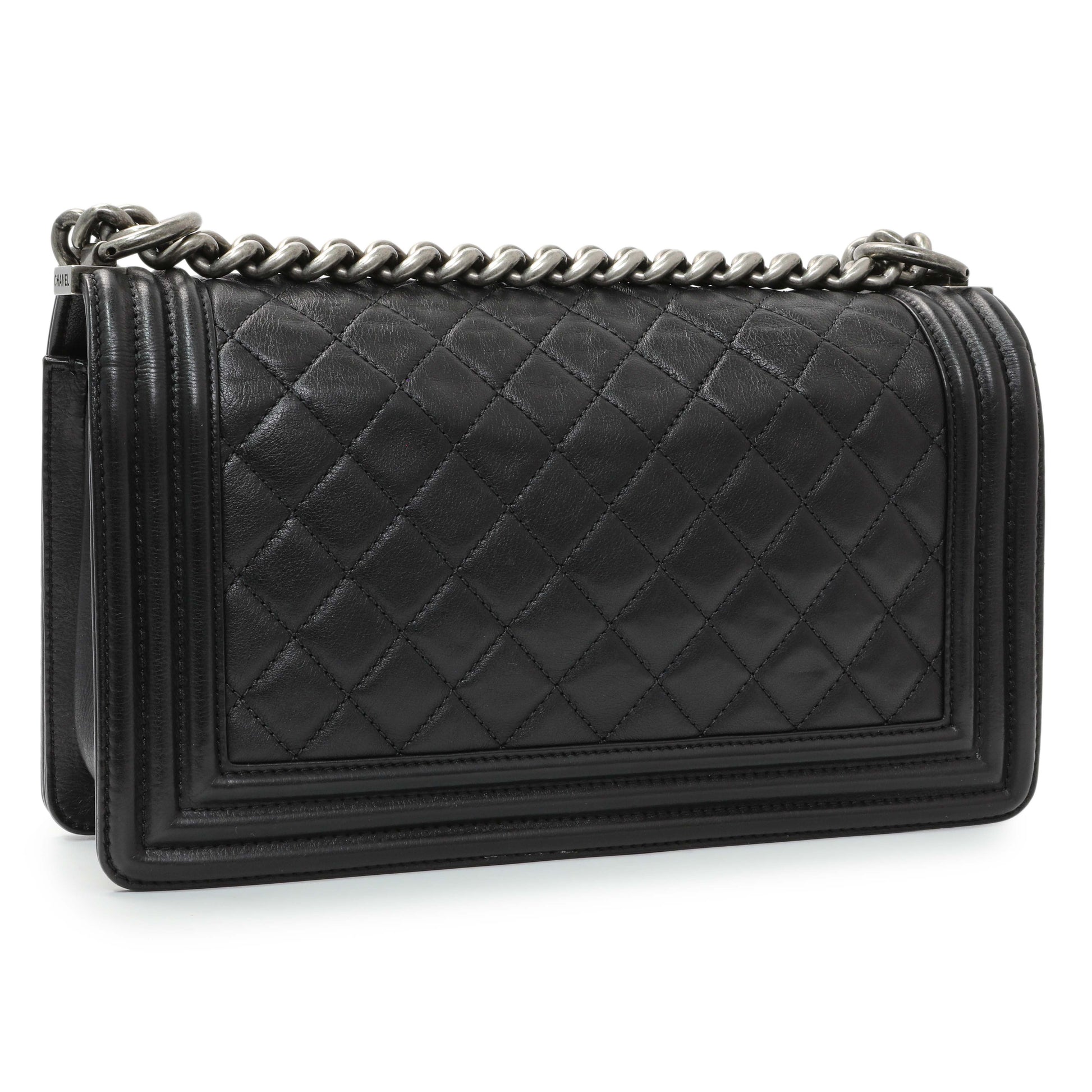 Exclusive Chanel Black Quilted Calfskin Medium Boy Flap — Back View