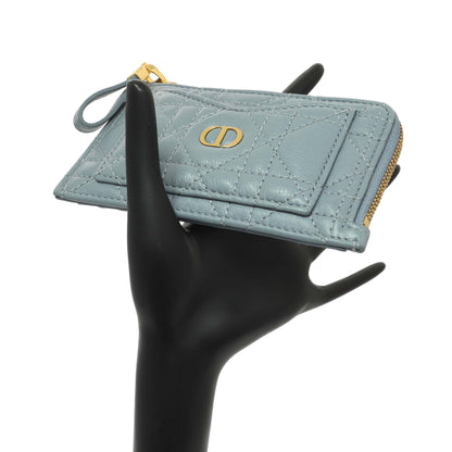 Exclusive Christian Dior Blue Supple Calfskin Cannage Caro Cosmos Zipped Card Holder — Alternate View 11