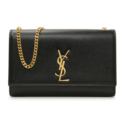 Exclusive Saint Laurent Black Grain De Poudre Medium Monogram Kate Satchel — Front View